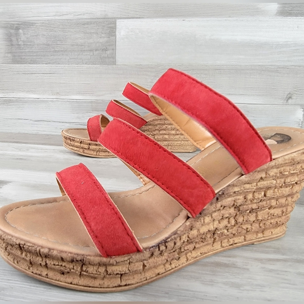 Mariella Red Suede Cork Wedge Sandals Women's Size 8 - Picture 10 of 16